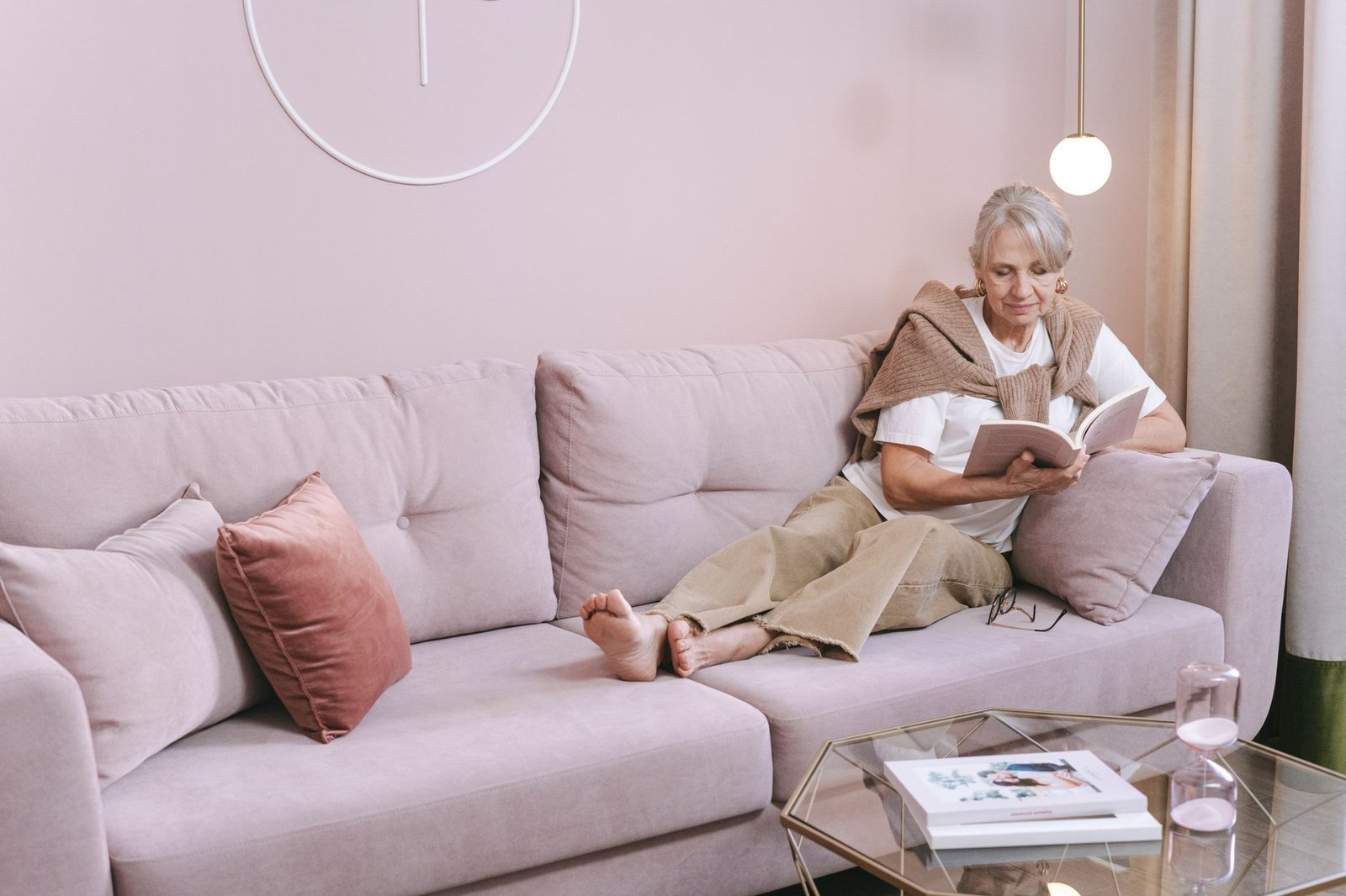 Person relaxing comfortably at home